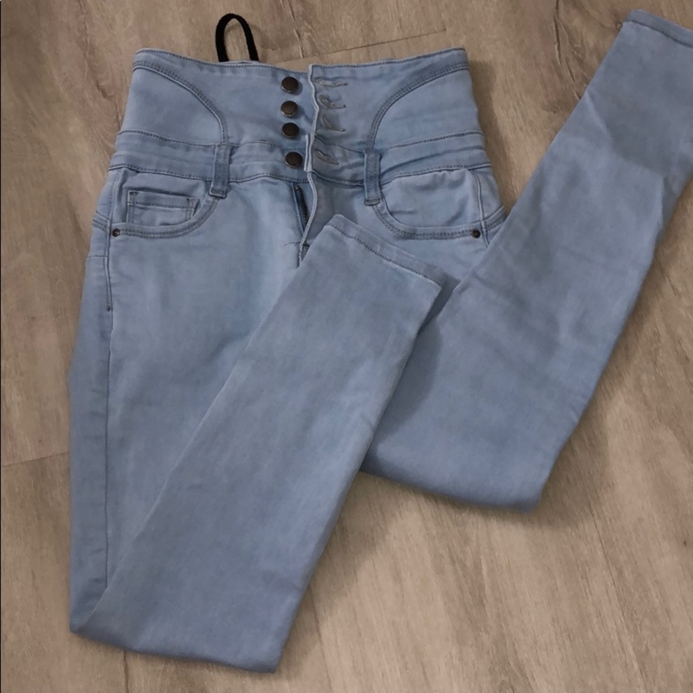 Light Wash High Waisted Jeans w/ Tie Detail